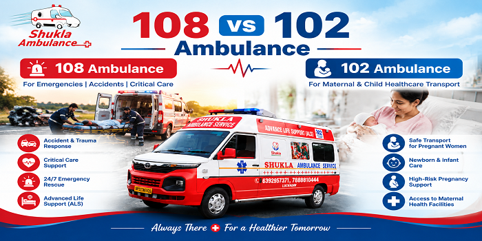 108 vs 102 ambulance comparison chart showing differences in eligibility, cost and use cases in Uttar Pradesh